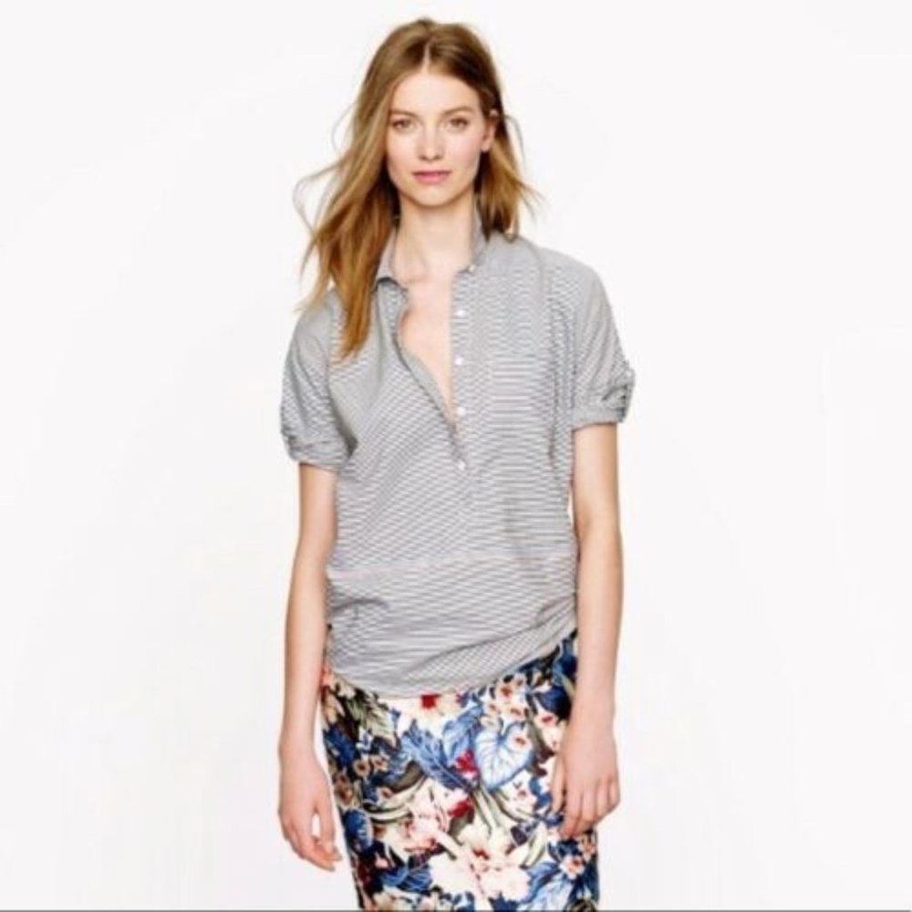 J. CREW  Black White Pink Blue Striped Button Top